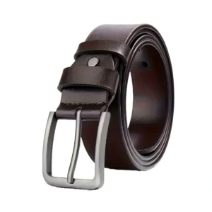 Primosy brown leather belt with a silver buckle.
