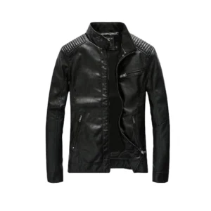 Primosy Leather Jacket Men Black Slim Fit Motorcycle Lightweight