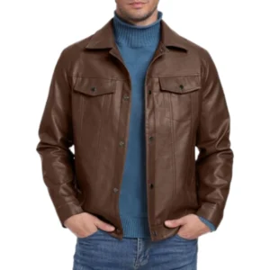 Men's Leather Jacket Lapel Collar Motorcycle Coat